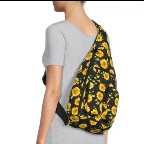 No Boundaries Cotton Canvas Sling Backpack Sunflowers Print - Picture 2 of 12